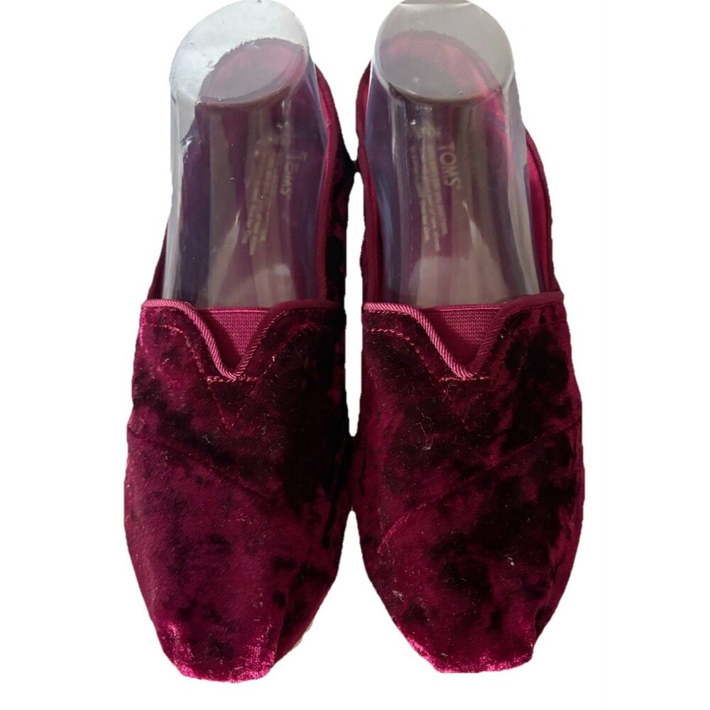 TOMS Alpargata Cloud Women 8.5 Berry Burgundy Crushed Velvet Flats SHOE NO TAG